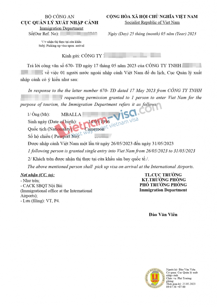 Vietnam visa approval letter - Updated details 2024