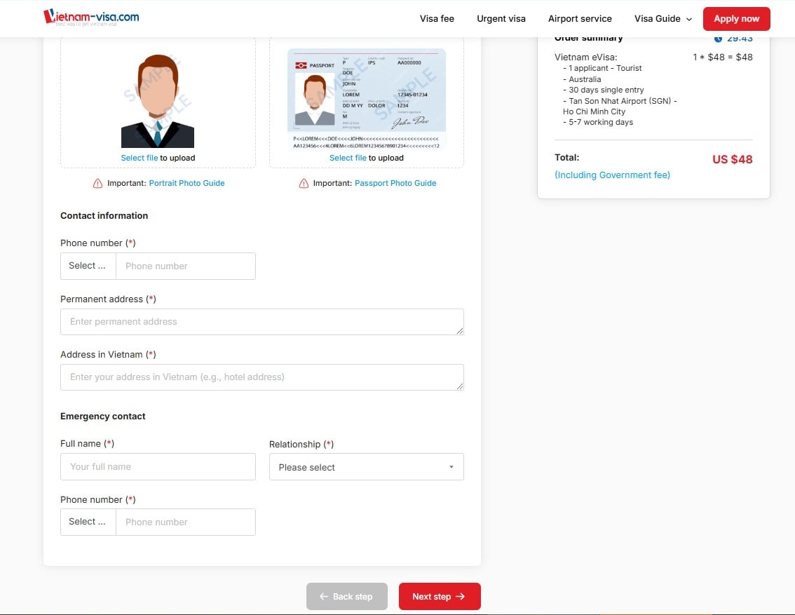 Vietnam e visa service step 2